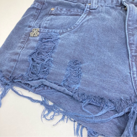 John John High Rise Distressed Shorts 26 Blue Raw Hem Cotton Brazilian - Picture 5 of 10